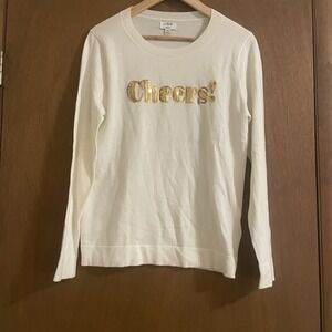 J.Crew Teddie Sweatshirt Women's M White Cheers Sequin Pullover Holiday Cozy Top